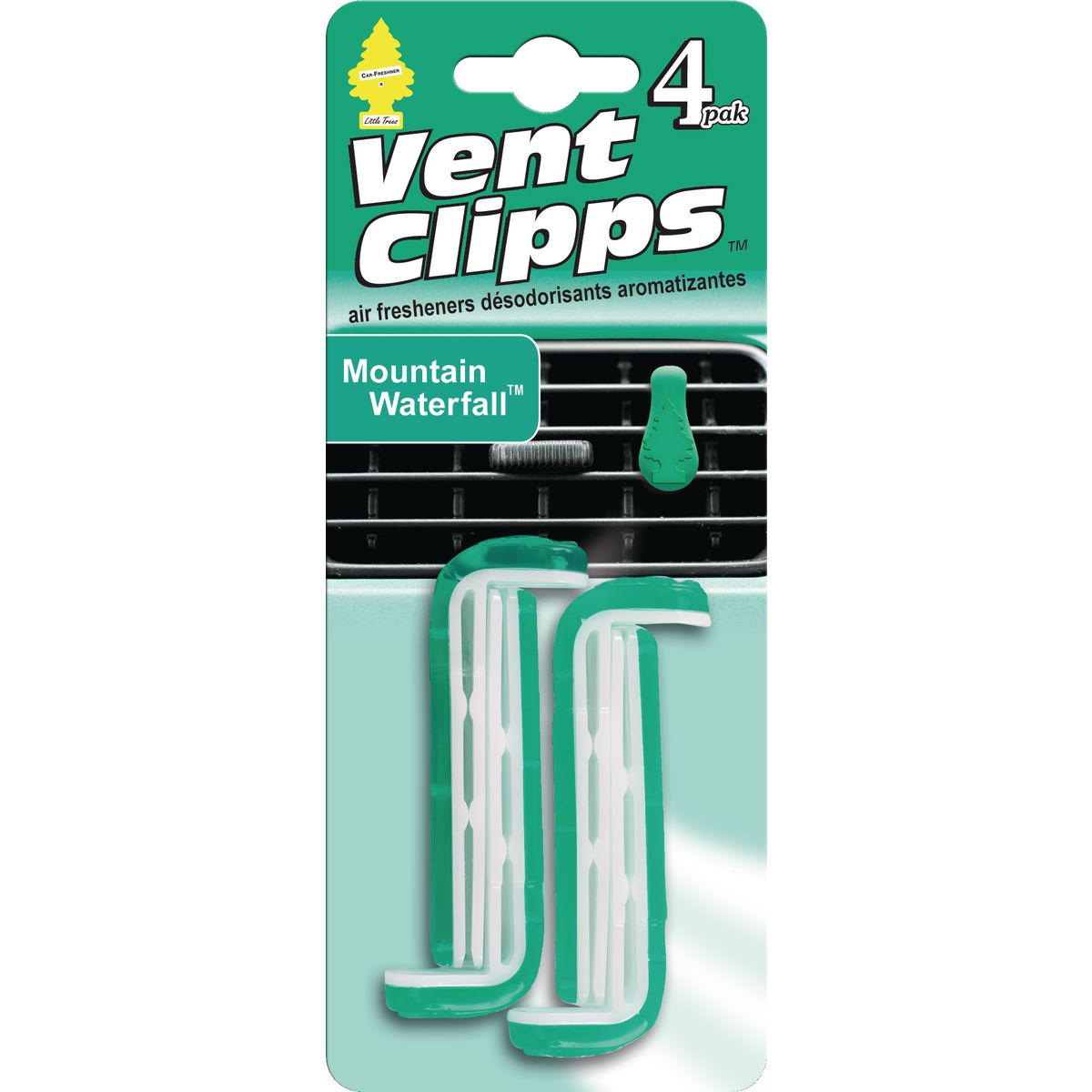 LITTLE TREES — Little Trees Air Freshener 4Pc Vent Clip Mountain Waterfall — part number U1P-17750