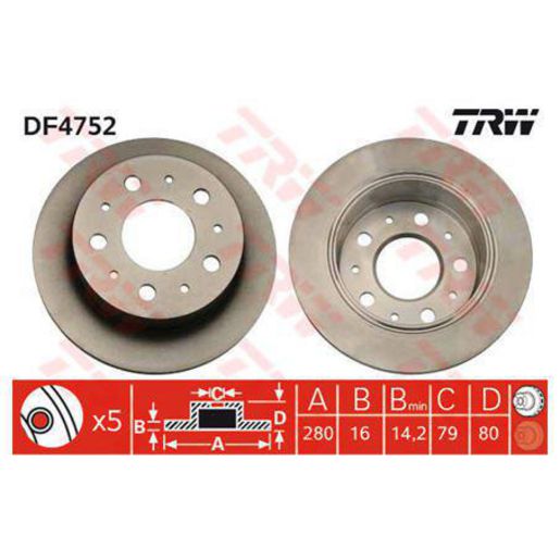 TRW — TRW Brake Rotor 280mm x 14.2 Min — part number DF4752S