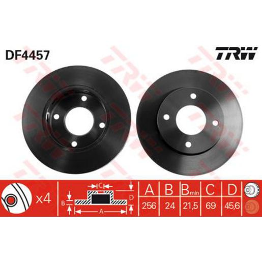 TRW — TRW Disc Brake Rotor 256mm x 21.5 Min — part number DF4457S