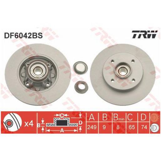 TRW — TRW Disc Brake Rotor 249mm x 8 Min (Hub Type) — part number DF6042BS