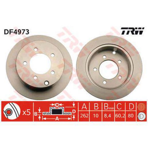 TRW — TRW Brake Rotor 262mm x 8.4 Min — part number DF4973S