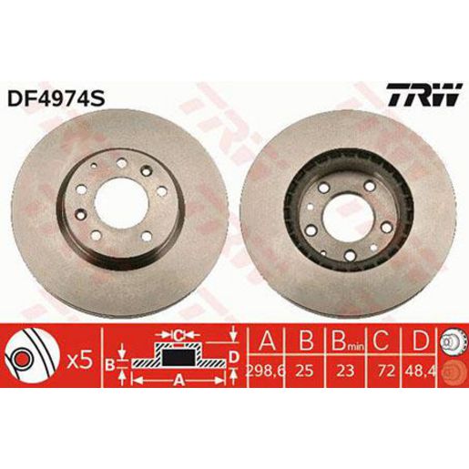 TRW — TRW Disc Brake Rotor 299mm x 23 Min — part number DF4974S