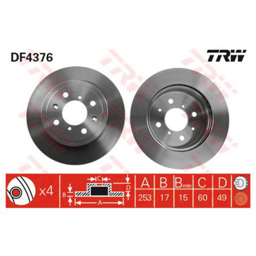 TRW — TRW Brake Rotor 253mm x 15 Min — part number DF4376S