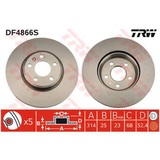 TRW — TRW Disc Brake Rotor 314mm x 23 Min — part number DF4866S