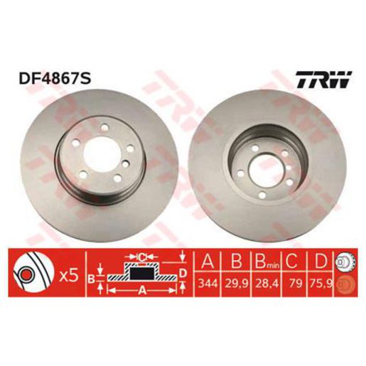 TRW — TRW Brake Rotor 344mm x 28.4 Min — part number DF4867S