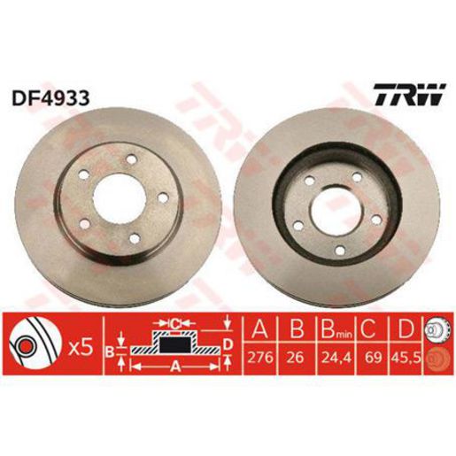 TRW — TRW Disc Brake Rotor 276mm — part number DF4933S