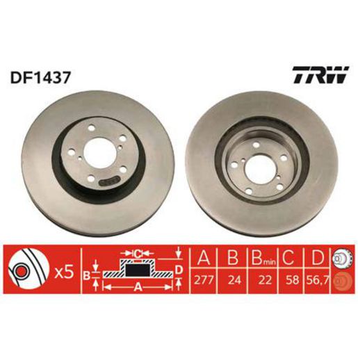 TRW — TRW Disc Brake Rotor Slotted 277mm x 22 Min — part number DF1437XSS