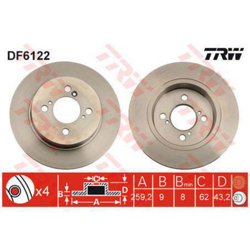 TRW — TRW Brake Rotor 259mm X 8 Min — part number DF6122S