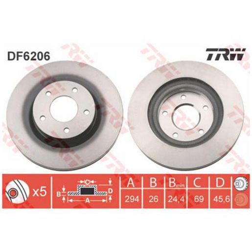 TRW — TRW Disc Brake Rotor 294mm x 24.4 Min — part number DF6206S