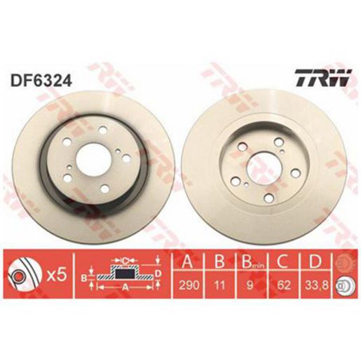TRW — TRW Disc Brake Rotor 290mm x 9 Min — part number DF6324S