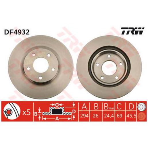 TRW — TRW Brake Rotor 294mm x 24.4 Min — part number DF4932S