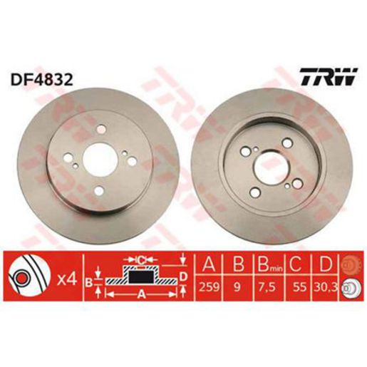 TRW — TRW Brake Rotor 259mm X 7.5 Min — part number DF4832S