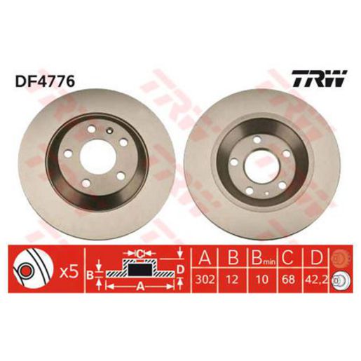 TRW — TRW Disc Brake Rotor 302mm x 10 Min — part number DF4776S