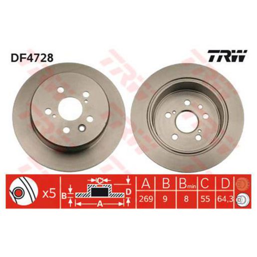 TRW — TRW Brake Rotor 269mm x 8 Min — part number DF4728S