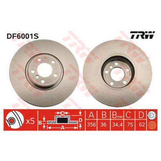 TRW — TRW Brake Rotor 356mm x 34.4 Min — part number DF6001S