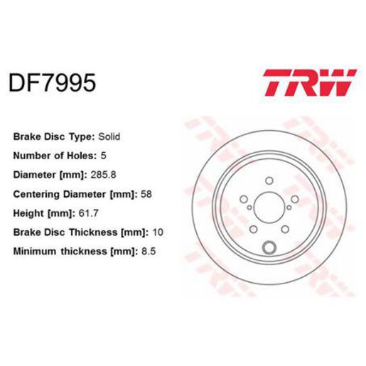 TRW — TRW Disc Brake Rotor 285.8mm x 8.5 Min — part number DF7995S