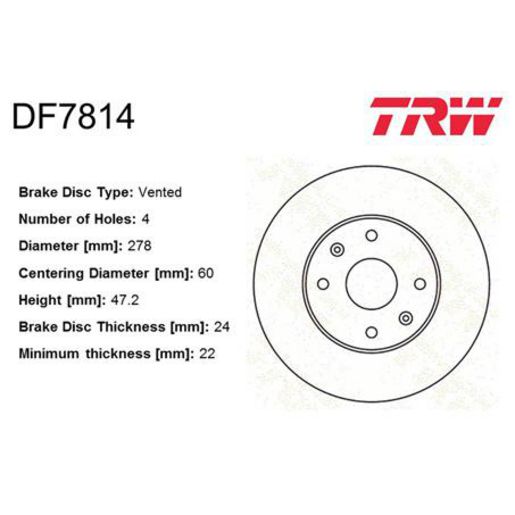 TRW — TRW Disc Brake Rotor 278mm x 22 Min — part number DF7814S