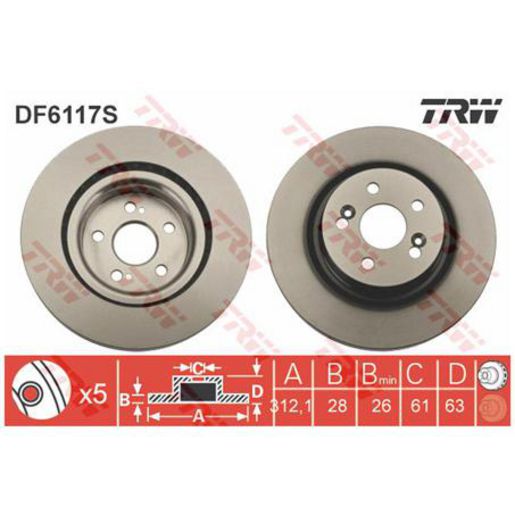 TRW — TRW Brake Rotor 312mm x 26 Min — part number DF6117S