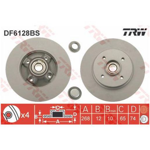 TRW — TRW Brake Rotor 268mm x 10 Min — part number DF6128BS