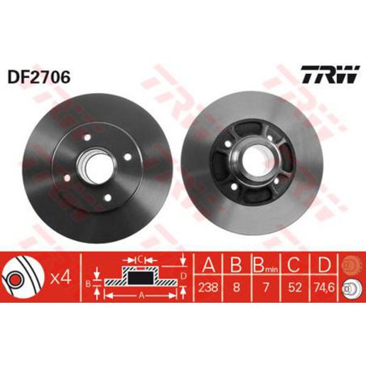 TRW — TRW Disc Brake Rotor 238mm x 7 Min — part number DF2706S
