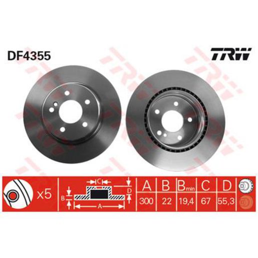 TRW — TRW Disc Brake Rotor 300mm x 19.4 Min — part number DF4355S