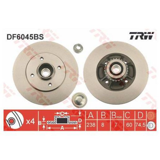 TRW — TRW Brake Rotor 238mm x 7 Min — part number DF6045BS