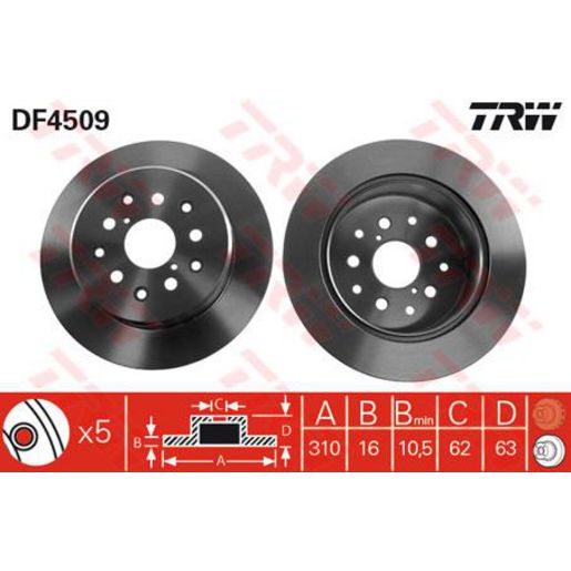 TRW — TRW Disc Brake Rotor DF4509S — part number DF4509S