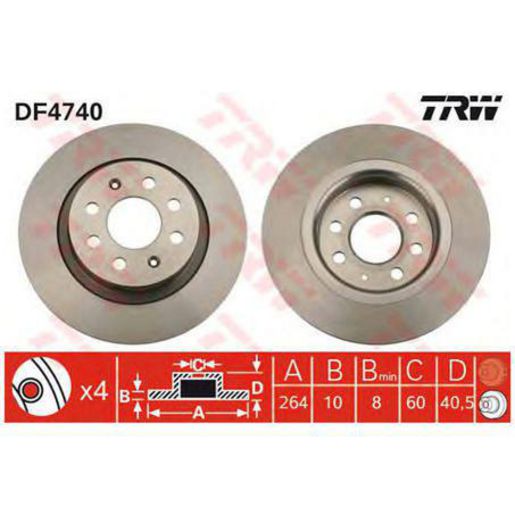 TRW — TRW Brake Rotor 264mm x 8 Min — part number DF4740S