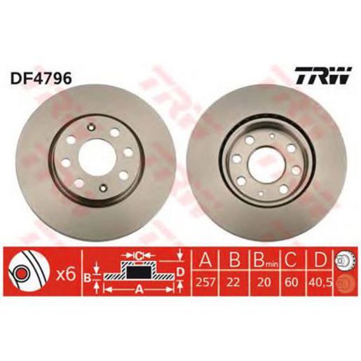 TRW — TRW Disc Brake Rotor 257mm x 20 Min — part number DF4796S