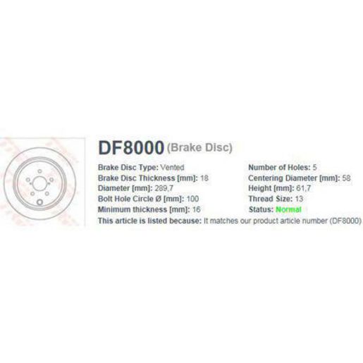 TRW — TRW Disc Brake Rotor DF8000S — part number DF8000S