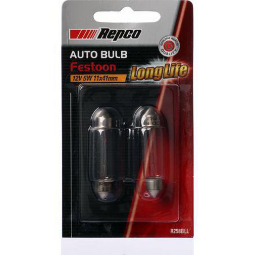 Repco — Repco 11X41 Festoon Globe 12V 5W SV8.5-8 Pack of 2 — part number R258BLL