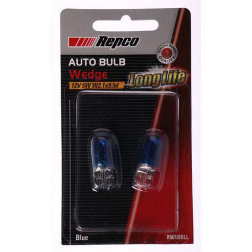 Repco — Repco W5W Blue Wedge Globe 12V 5W W2.1x9.5d Pack of 2 — part number R501BBLL