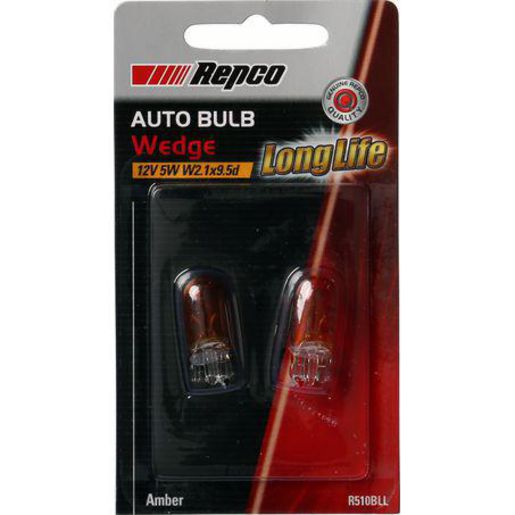 Repco — Repco WY5W Wedge Amber Globe 12V 5W W2.1x9.5d Pack of 2 — part number R510BLL