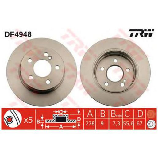 TRW — TRW Brake Rotor 278mm x 7 Min — part number DF4948S