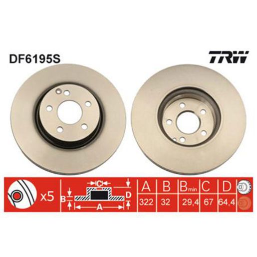TRW — TRW Disc Brake Rotor 322mm x 29.4 Min — part number DF6195S