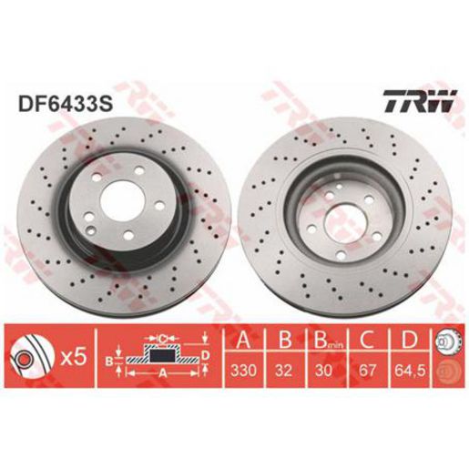 TRW — TRW Disc Brake Rotor 330mm x 30 Min — part number DF6433S