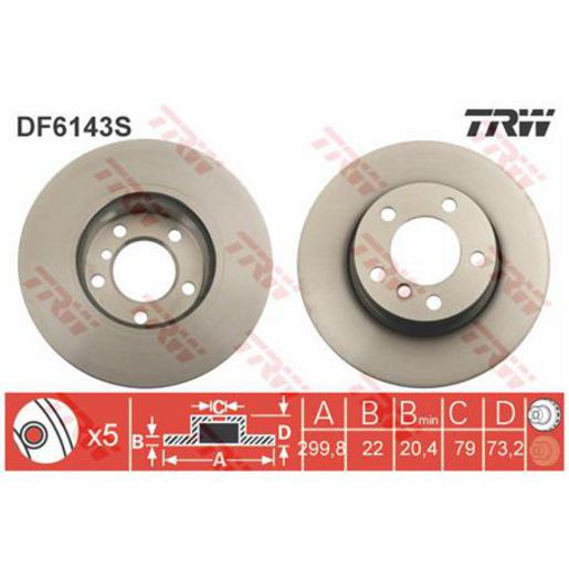 TRW — TRW Disc Brake Rotor 300mm x 20.4 Min — part number DF6143S
