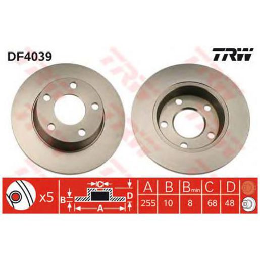 TRW — TRW Disc Brake Rotor 255mm x 8 Min — part number DF4039S