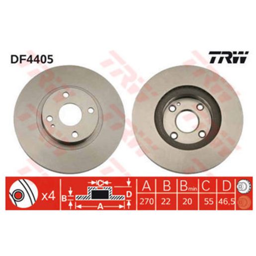 TRW — TRW Brake Rotor 270mm x 20 Min — part number DF4405S