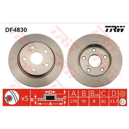 TRW — TRW Brake Rotor 270mm x 8 Min — part number DF4830S