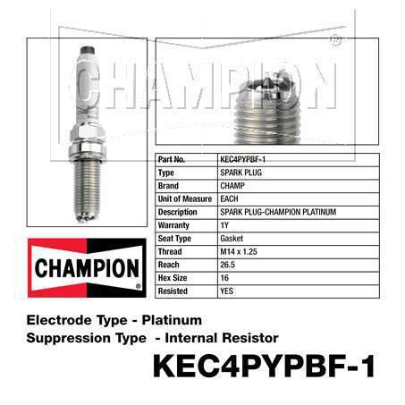 CHAMP — Champion Platinum Spark Plug — part number KEC4PYPBF-1