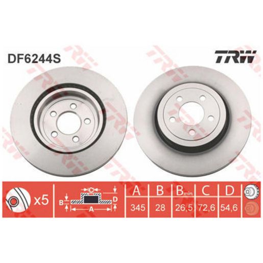 TRW — TRW Brake Rotor 345mm x 26.5 Min — part number DF6244S