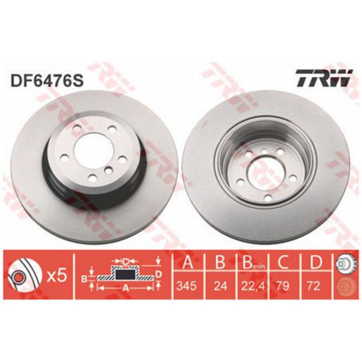 TRW — TRW Disc Brake Rotor 345mm x 22.4 Min — part number DF6476S