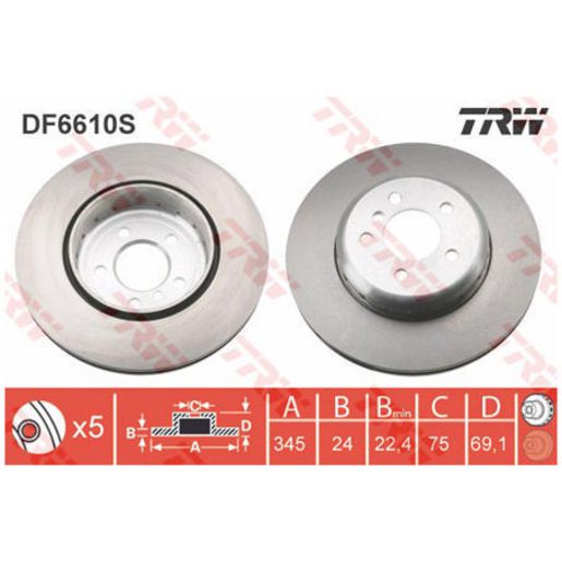 TRW — TRW Brake Rotor 345Mm X 22.4 Min — part number DF6610S