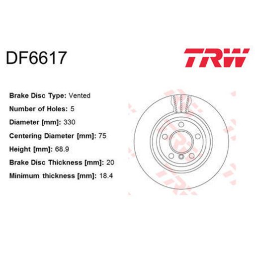 TRW — TRW Disc Brake Rotor 330mm x 18.4 Min — part number DF6617S