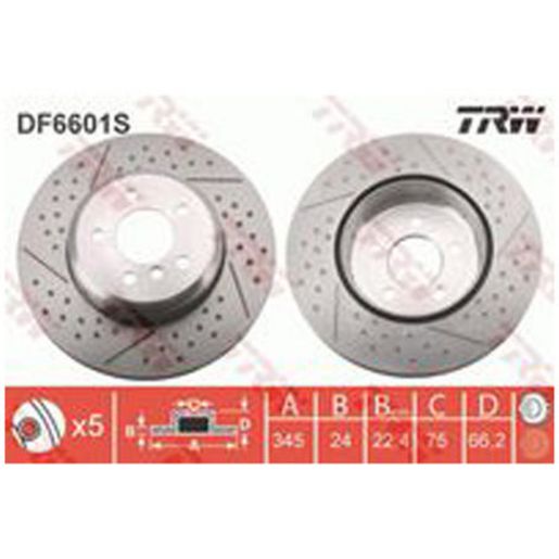 TRW — TRW Brake Rotor 345mm x 22.4 Min — part number DF6601S