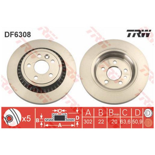 TRW — TRW Brake Rotor 302mm x 20 Min — part number DF6308S