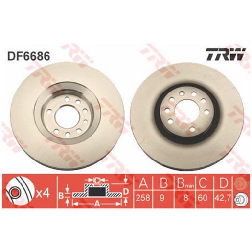TRW — TRW Brake Rotor 258mm x 8 Min — part number DF6686S