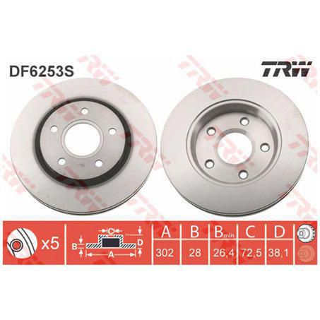TRW — TRW Brake Rotor 302mm x 26.4 Min — part number DF6253S