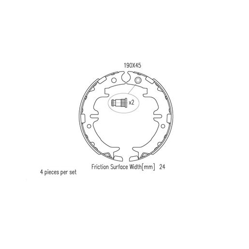 TRUSTOP — TruStop Handbrake Shoe 190mm x 24mm — part number TSS8446